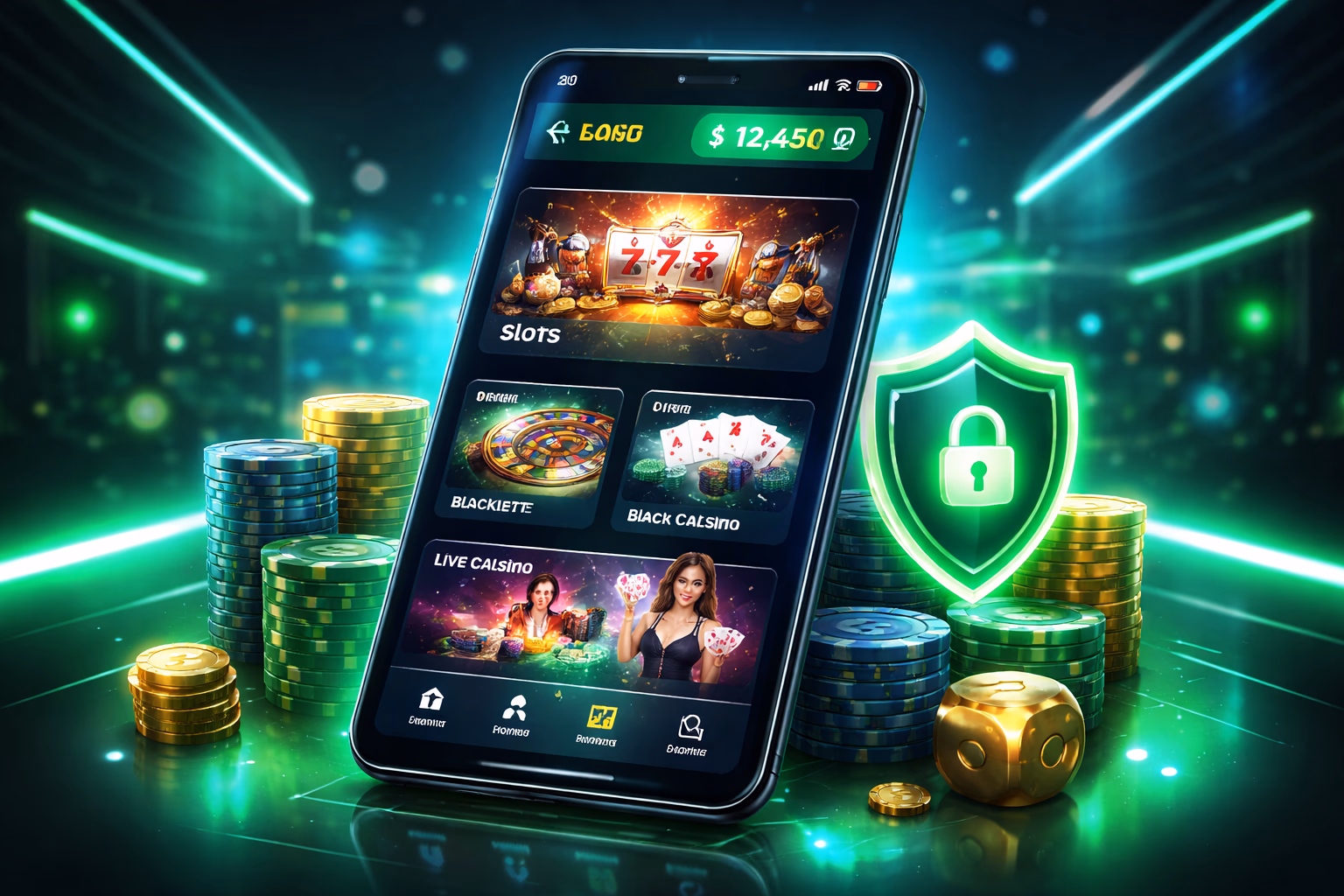 Modern Android phone with the 666XBD app open beside glowing game elements and sleek mobile casino visuals