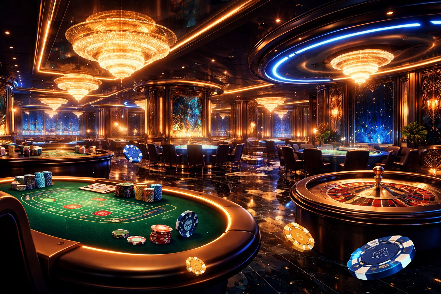 Stylized casino environment with illuminated table setup and digital gaming atmosphere representing 666XBD in Bangladesh
